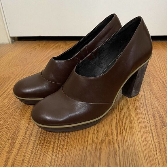 CAMPER Maroon brown Chunky round toe heels size 40 US 10 - Picture 1 of 9